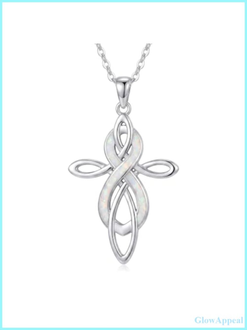 Opal Celtic Knot Pendant Necklace White Gold Plated 18 Inch